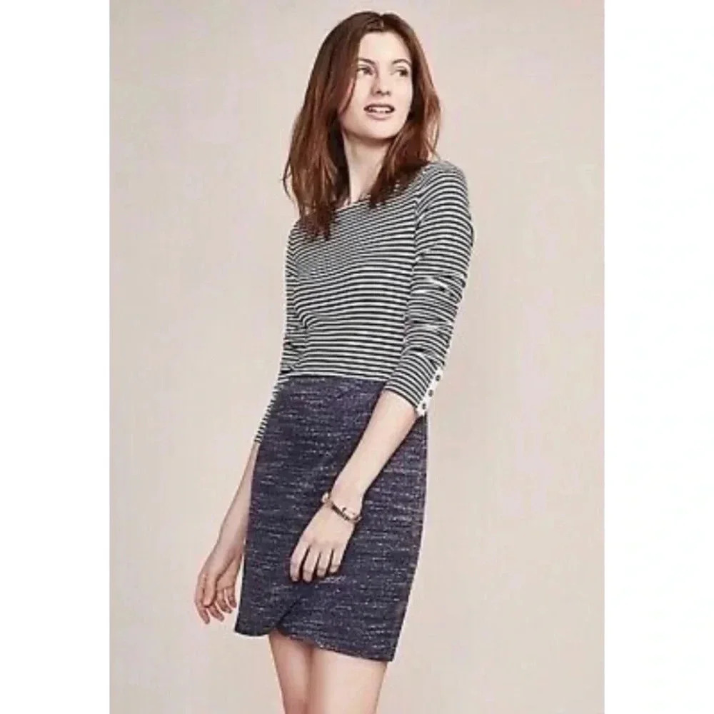 Dolan Anthropologie Left Coast Collection Navy Stripe Long Sleeve Dress Large